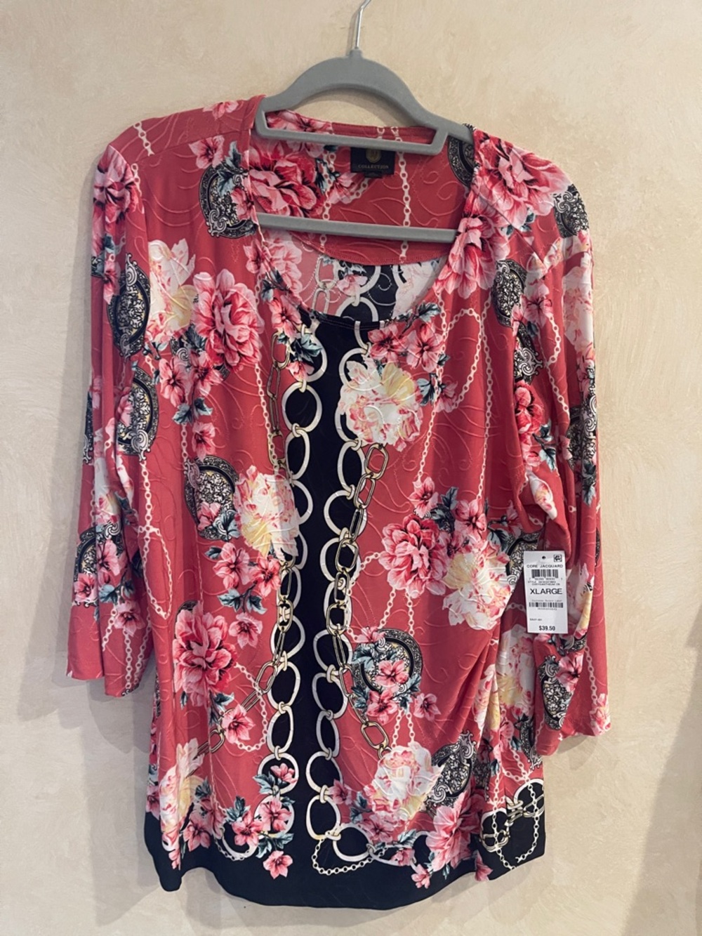 NWT JM Collection Coral Floral & Chain-Print Tunic